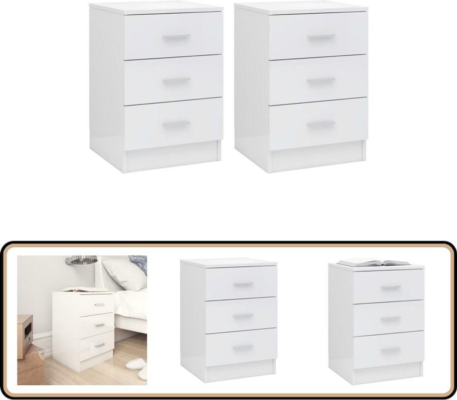 VidaXL Nachtkastjes 2 stuks Hoogglans Wit Nachtkastje Nachtkastjes Meubilair Slaapkamermeubelen Witte Meubels