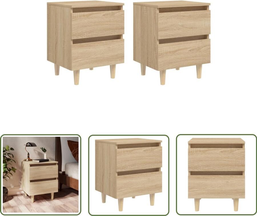 VidaXL Nachtkastjes 2 stuks Houten poten Sonoma eik Nachtkasts Scandinavisch Meubilair Salontafel Slaapkamervloer Bedroom Furniture Side Tables