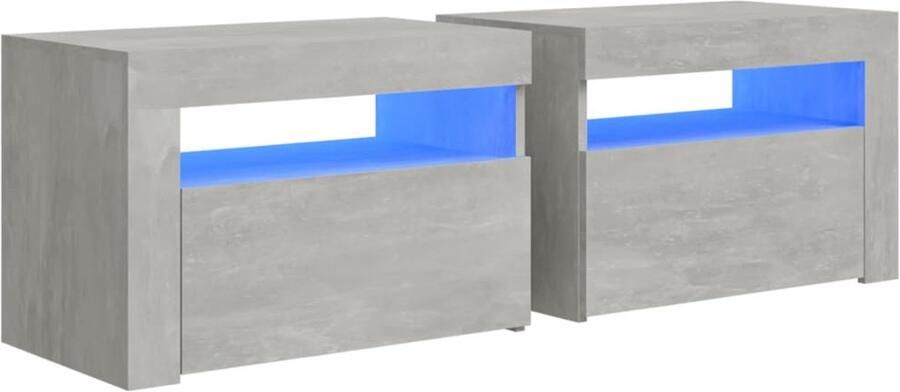 VidaXL Nachtkastjes 2 stuks LED Betongrijs Nachtkastjes Kastjes Meubels Slaapkamer Led Verlichting Houten Meubelen Betongrijs
