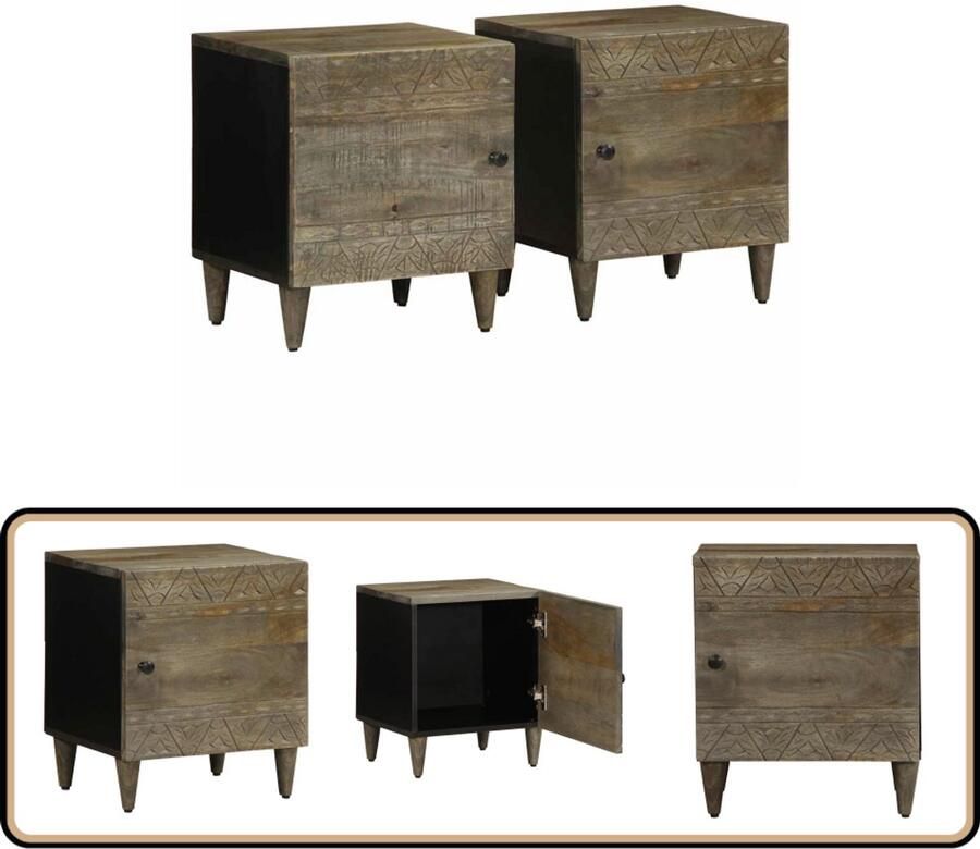 VidaXL Nachtkastjes 2 stuks Lichtgrijs Mangohout Nachtkastje Nachtkastjes Bijzettafel Wandkastje