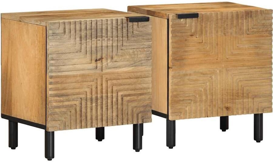 VidaXL Nachtkastjes 2 stuks Mango Hout 40x33x46 cm Nachtkastje Nachtkasten Set Meubilair Slaapkamer Kast Mango Hout Bruine Nachtstand