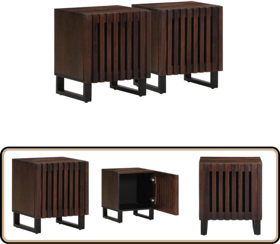 VidaXL Nachtkastjes 2 stuks Mangohout 40x34x46 cm Nachtaankast Industrieel Design Mangohout Vintage Slaapkamermeubilair
