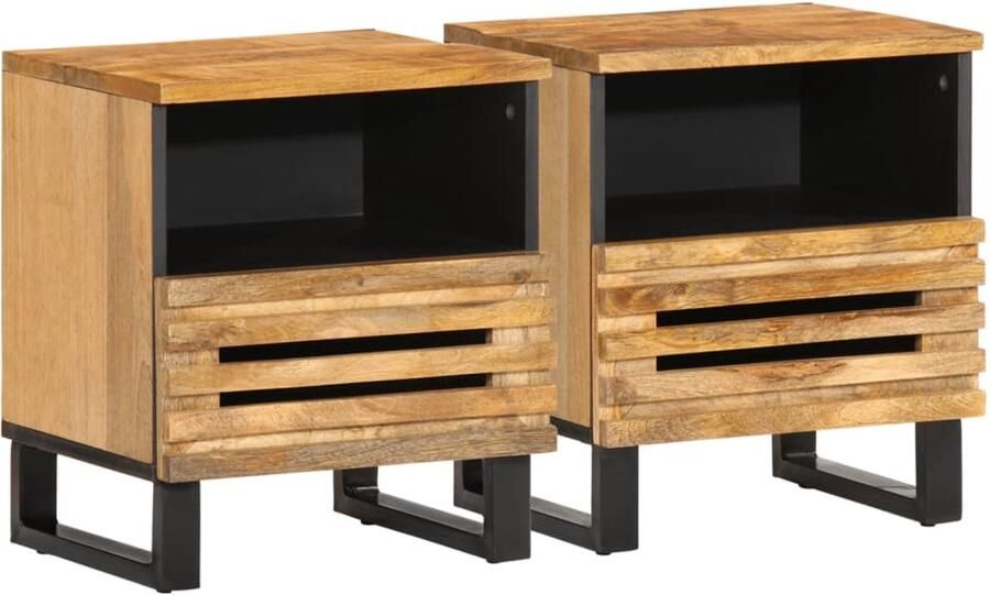 VidaXL Nachtkastjes 2 stuks Mangohout 40x34x46 cm Nachtkastje Industrieel Design Mango Wood Bruine Tafel Bijzettafels