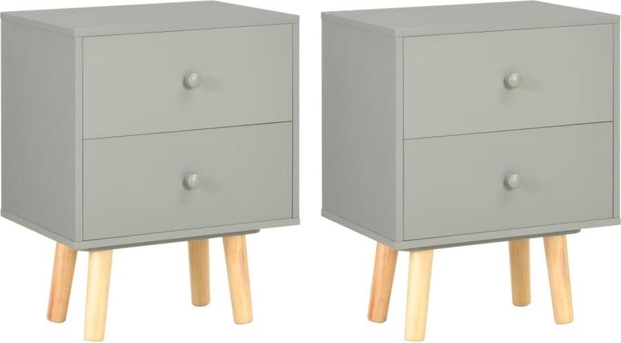 VidaXL Nachtkastjes 2 stuks Massief Grenenhout Grijs Nachtkast Scandinavisch Design Grijze Nachtkast Houten Nachtkast Set Slaapkamer Meubilair - Foto 2