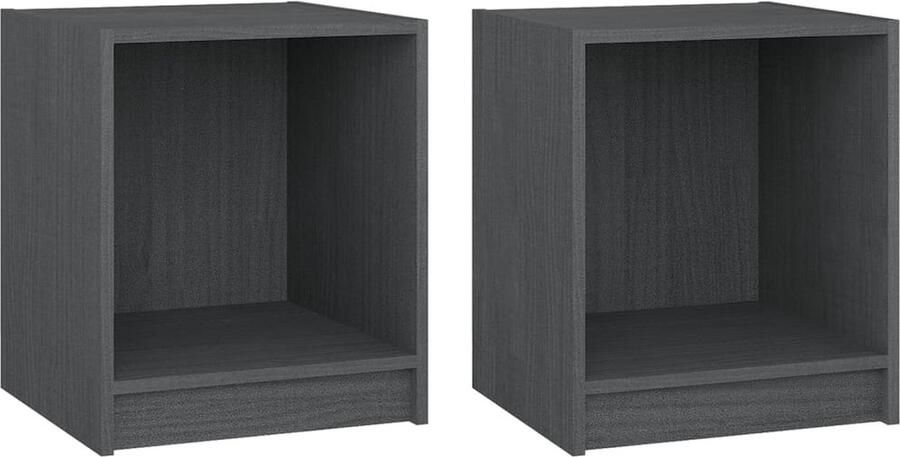 VidaXL Nachtkastjes 2 stuks Massief Grenenhout Grijs Nachtkastje Houten Nachtkastje Grijze Nachtkast Set Meubilair Slaapkamer Grenoble Hout Design Nachtkastje