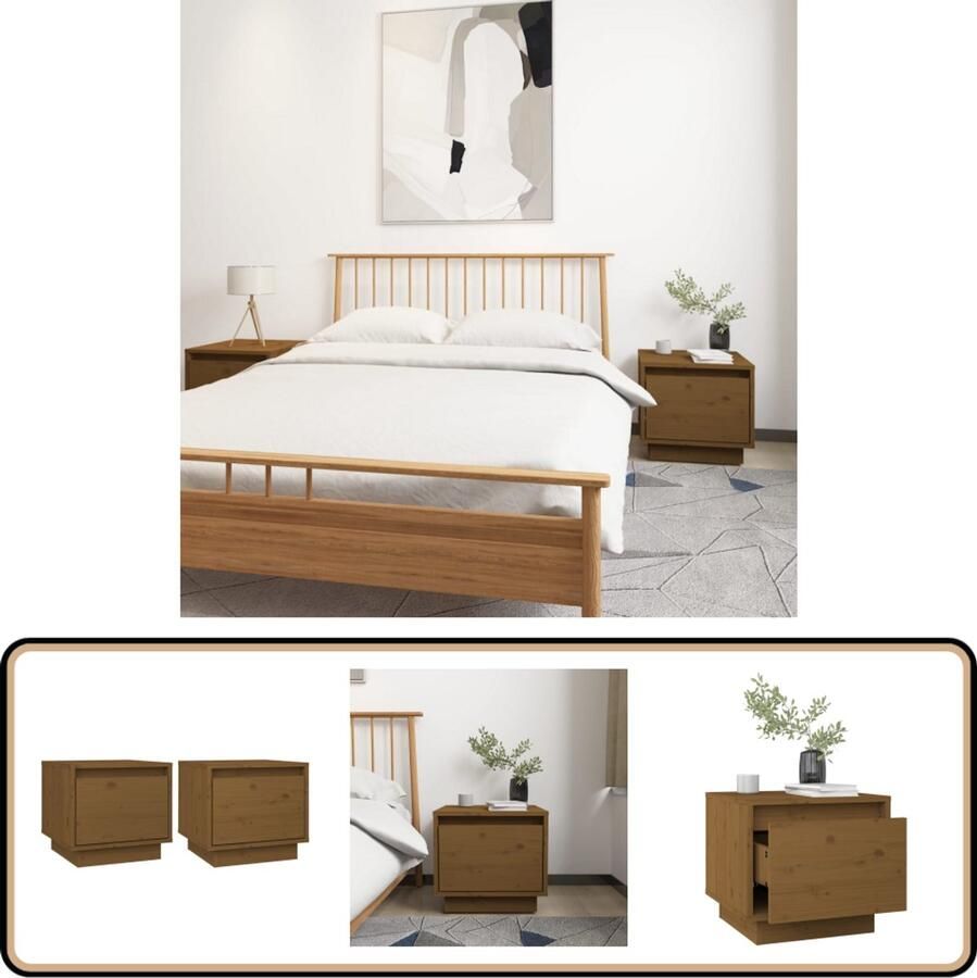 VidaXL Nachtkastjes 2 stuks Massief Grenenhout Nachtkastje Bedkastje Bijzettafel Salontafel Houtmeubel