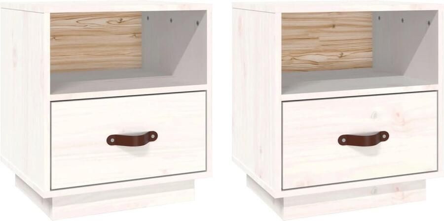 VidaXL Nachtkastjes 2 stuks Massief Grenenhout Wit Nachtkastjes Nachtkasten Meubels Slaapkamermeubelen Grenoble Hout Witte Meubels Vintage Stijl