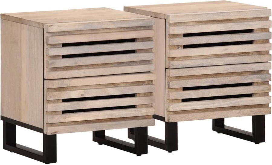 VidaXL Nachtkastjes 2 stuks Massief Mangohout Nachtkastje Industrieel Design Mango Wood Opbergruimte Bijzettafels