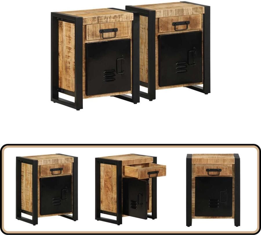 VidaXL Nachtkastjes 2 stuks Massief Mangohout Nachtkastje Nachtkastjes Bijzettafel Wandkastje