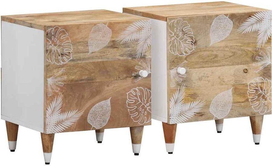 VidaXL Nachtkastjes 2 stuks massief mangohout Nachtkastjes Mango Wood Houten Nachtkastjes Slaapkamerstijl Vintage Design