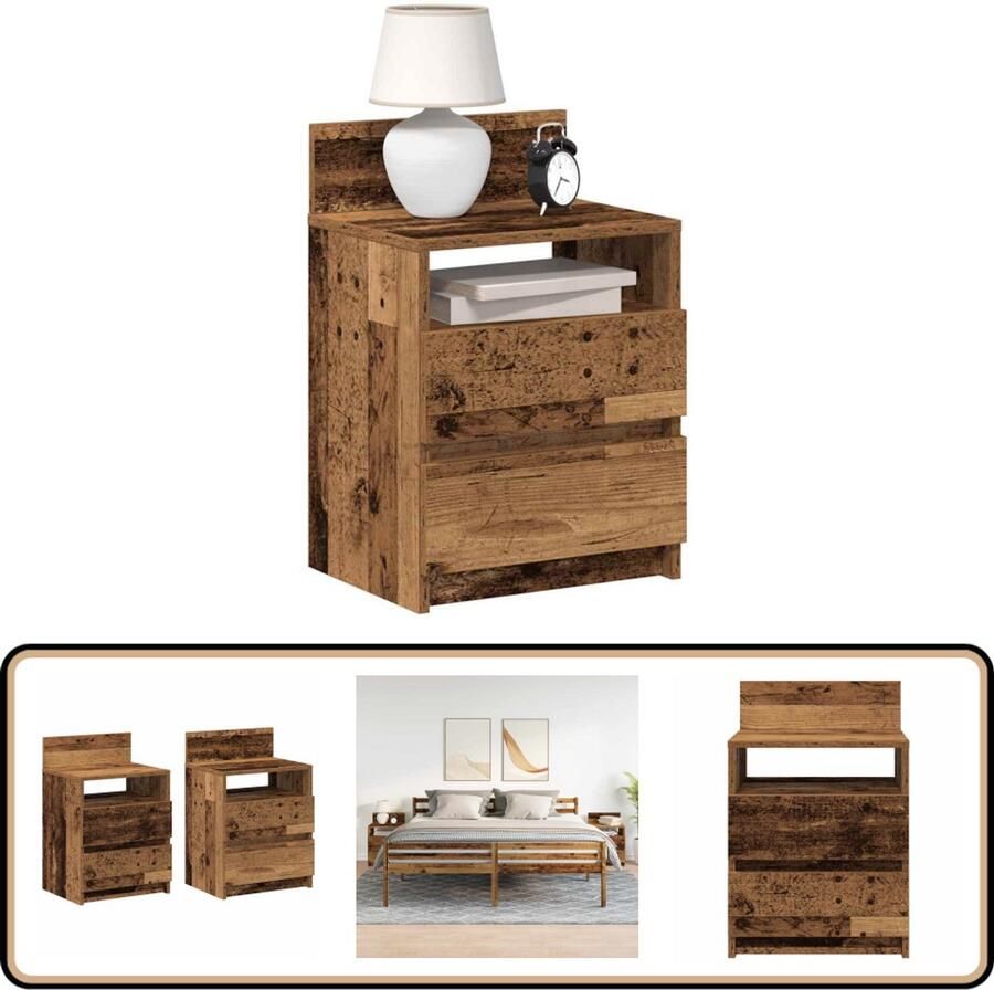 VidaXL Nachtkastjes 2 stuks met 2 lades Oud Hout Nachtkastjes Slaapkamers Meubilair Houten Kasten Vintage Design