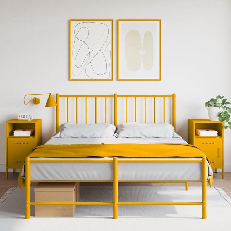 VidaXL Nachtkastjes 2 stuks Mosterdgeel Staal Nachtkastje Industrieel Design Staal Mustard Geel Opbergruimte