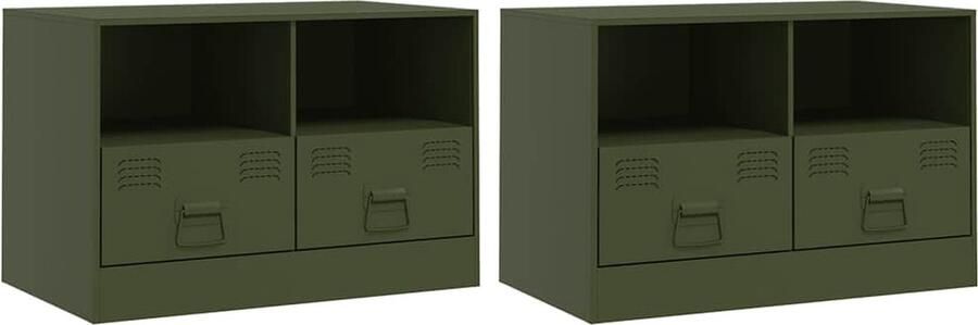 VidaXL Nachtkastjes 2 stuks Olijfgroen Staal Tv-meubel Tv-meubels Tv Kast Opbergkast - Foto 2