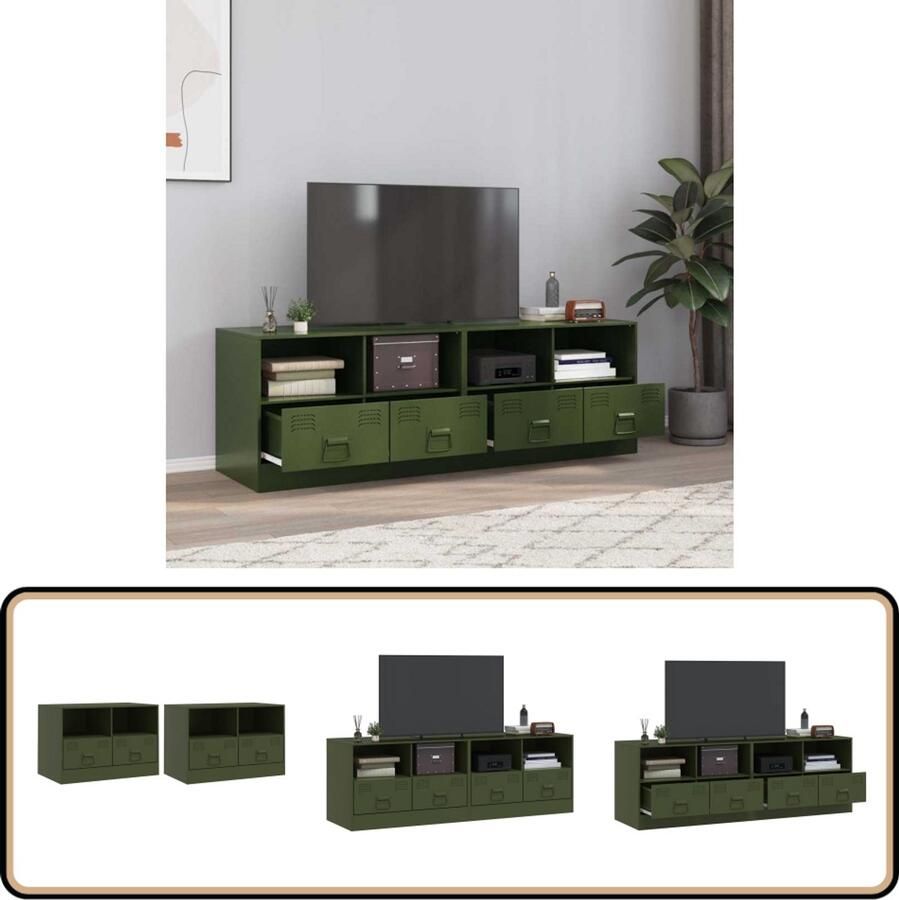 VidaXL Nachtkastjes 2 stuks Olijfgroen Staal Tv-meubel Tv-meubels Tv Kast Opbergkast