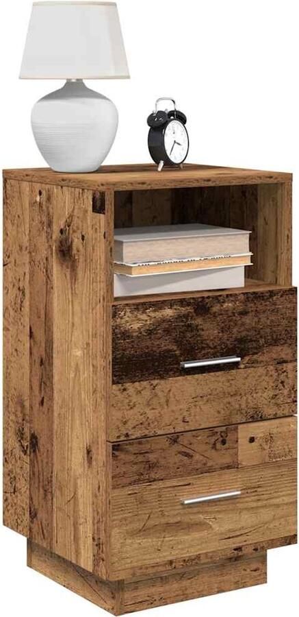 VidaXL Nachtkastjes 2 stuks Oud Houtkleur 2 Lades Nachtkastje Nachtkasten Set Slaapkamer Meubilair Houten Nachtkast Vintage Kast
