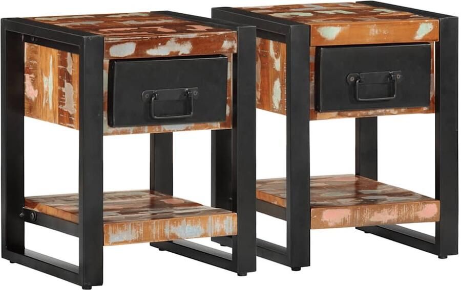 VidaXL Nachtkastjes 2 stuks Ruw Mangohout Meerkleurig Nachtkastje Nachtkasten Set Kast Meubel Houten Nachtstand Mango Hout Meubilair