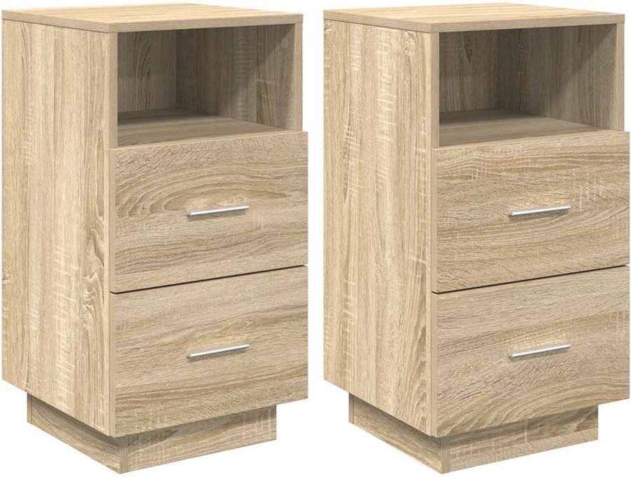 VidaXL Nachtkastjes 2 stuks Sonoma eiken 2 lades Nachtkastje Nachtkastjes Bijzettafel Wandkastje - Foto 2