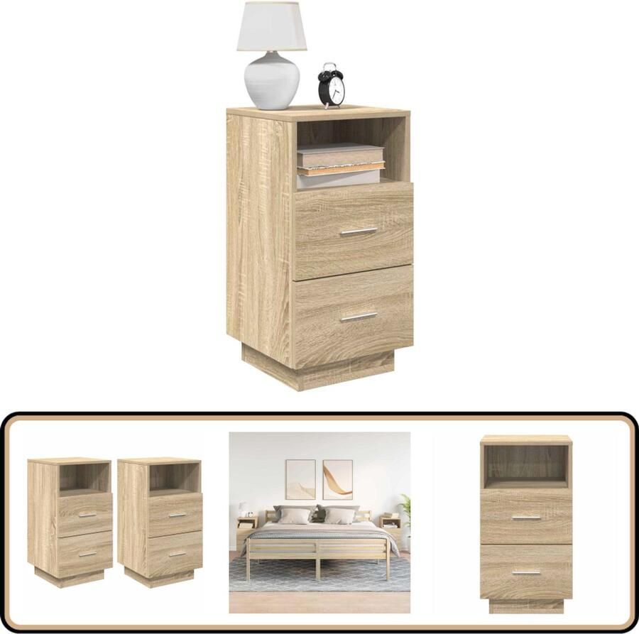 VidaXL Nachtkastjes 2 stuks Sonoma eiken 2 lades Nachtkastje Nachtkastjes Bijzettafel Wandkastje