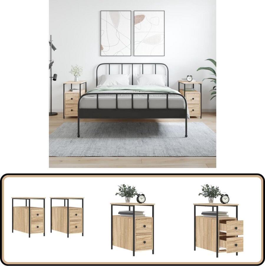 VidaXL Nachtkastjes 2 stuks Sonoma eiken 30x60x60 cm Nachtkastje Kast Slaapkamermeubel Houten Kast Sonomaneiken
