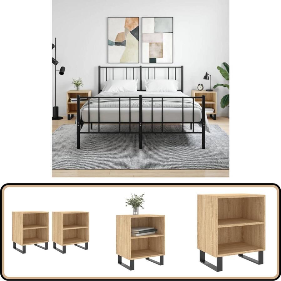VidaXL Nachtkastjes 2 stuks Sonoma Eiken 40x30x50 cm Nachtkastje Kastje Salontafel Houten Meubel Bruine Kamerdecoratie Nachtlamp Leeslicht Slaapkamermeubilair Sonomaneuken