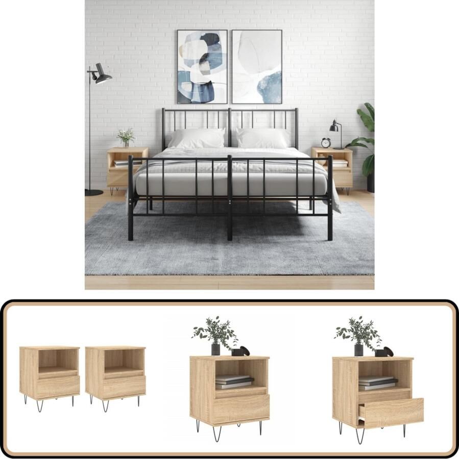 VidaXL Nachtkastjes 2 stuks Sonoma eiken 40x35x50 cm Nachtkastje Kastje Salontafel Slaapkamermeubilair Houten Meubel