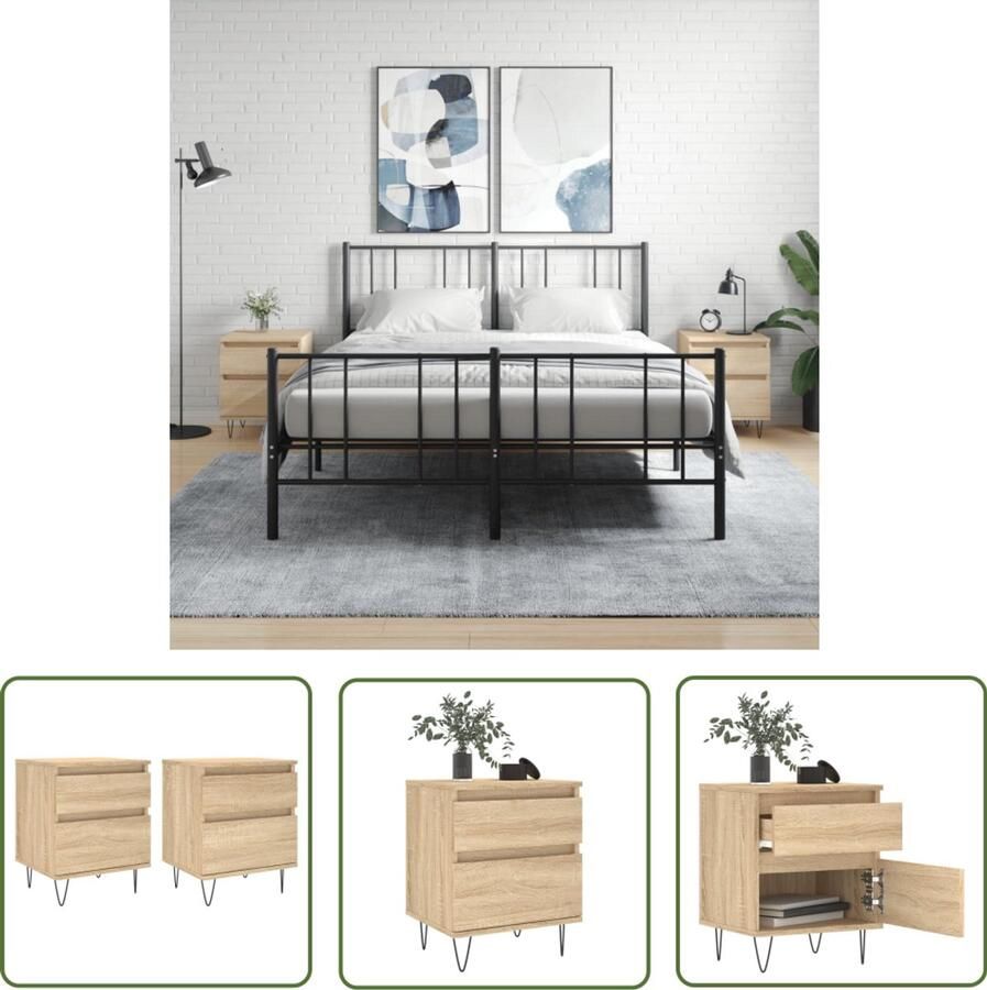 VidaXL Nachtkastjes 2 stuks Sonoma Eiken 40x35x50 cm Nachtkastjes Kastjes Slaapkamermeubilair Houten Meubels Sonomaneuken