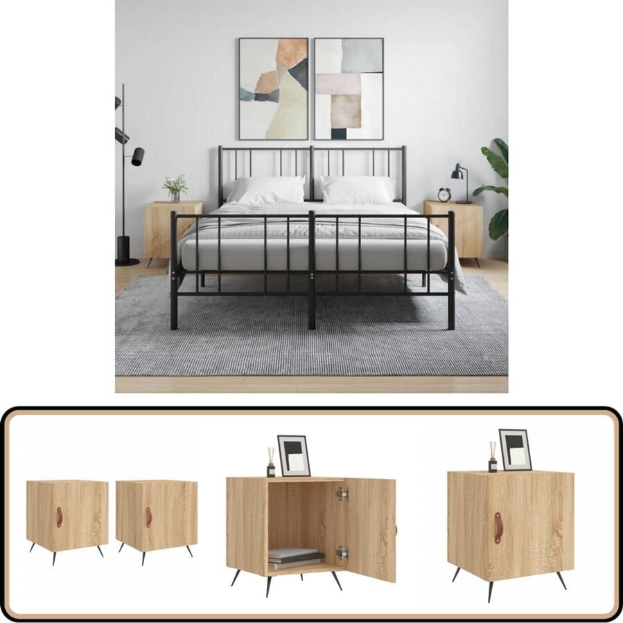 VidaXL Nachtkastjes 2 stuks Sonoma eiken 40x40x50 cm Nachtkastjes Salontafel Houten Meubel Bruine Meubels Eiken Meubilair Bergruimte Slaapkamersdecoratie Livingroom Accessoires