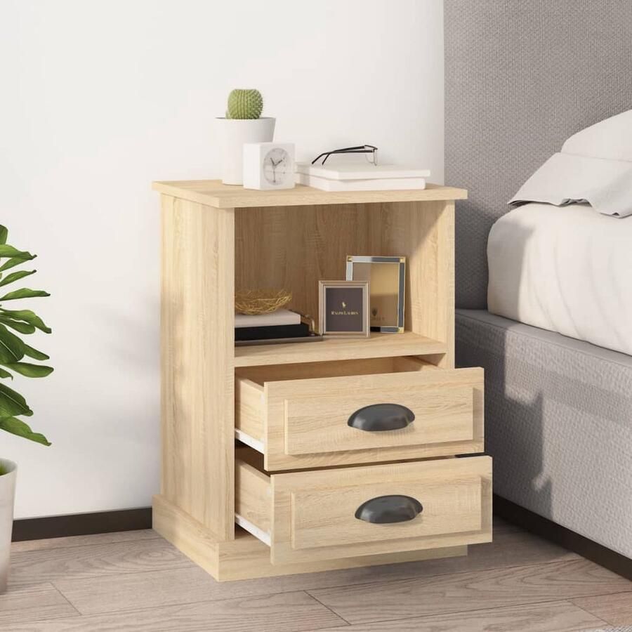 VidaXL Nachtkastjes 2 stuks Sonoma eiken 43x36x60 cm Nachtkastjes Kastjes Salontafel Bedroom Furniture Houten Meubels Sonoma Eiken Bruine Meubels Opbergruimte - Foto 2