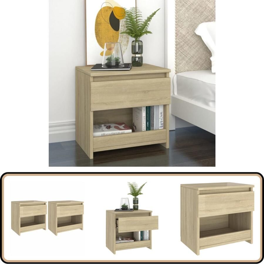 VidaXL Nachtkastjes 2 stuks Sonoma eikenkleur 40x30x39 cm Nachtkastje Slaapkamermeubels Bedkant Houten Nachtlamp Decoratief Meubel