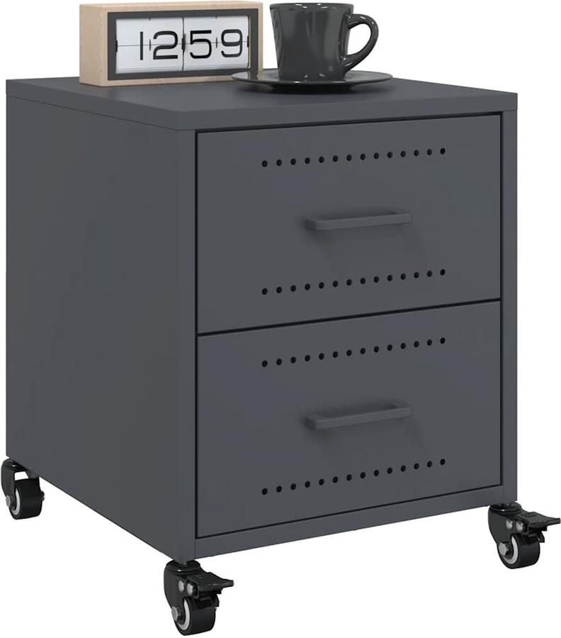 VidaXL Nachtkastjes 2 stuks Staal Antraciet Nachtkastje Nachtkasten Set Bijzettafel Slaapkamer Meubilair Metalen Nacht Kast