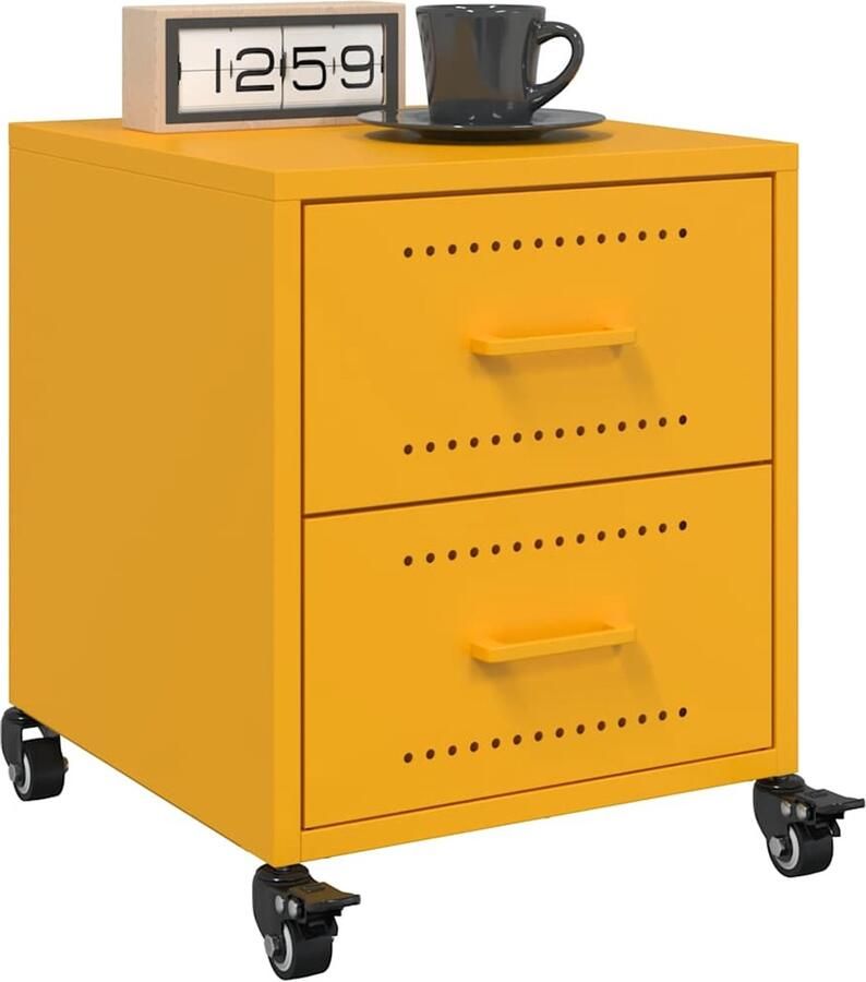 VidaXL Nachtkastjes 2 stuks Staal Mosterdgeel Nachtkastje Nachtkasten Set Bijzettafel Meubilair Slaapkamer Mustard Yellow Furniture