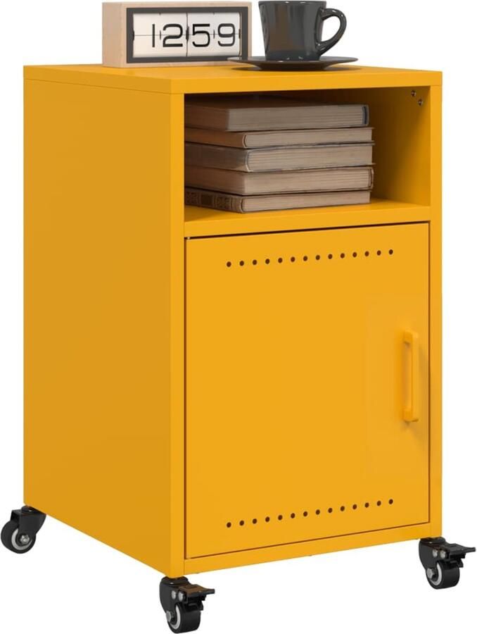 VidaXL Nachtkastjes 2 stuks Staal Mosterdgeel Nachtkastje Nachtkastjes Houten Nachtkastje Slaapkamerkast - Foto 2