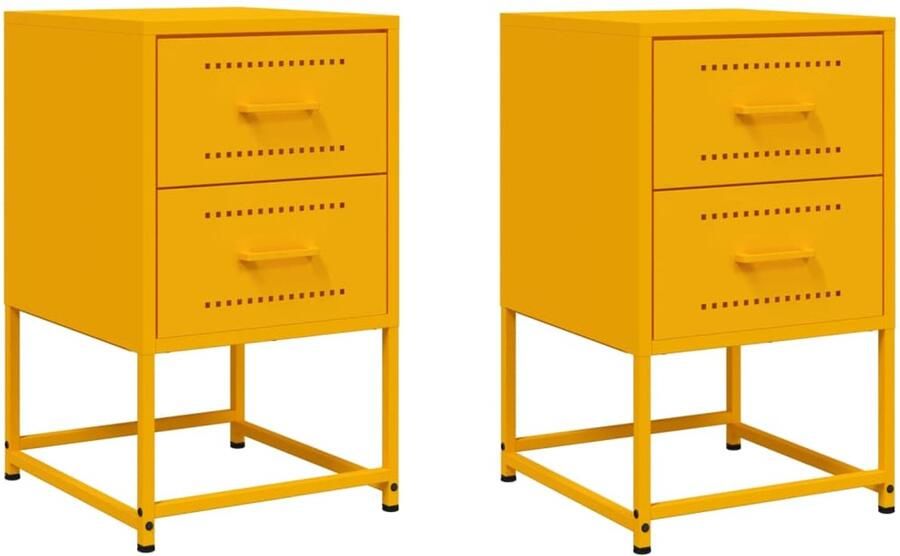 VidaXL Nachtkastjes 2 stuks Staal Mosterdgeel Nachtkastje Nachtkastjes Houten Nachtkastje Slaapkamerkast - Foto 3