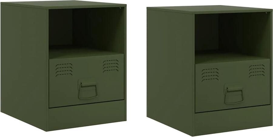 VidaXL Nachtkastjes 2 stuks Staal Olijfgroen Nachtkastje Nachtkastjes Houten Nachtkastje Slaapkamerkast - Foto 3