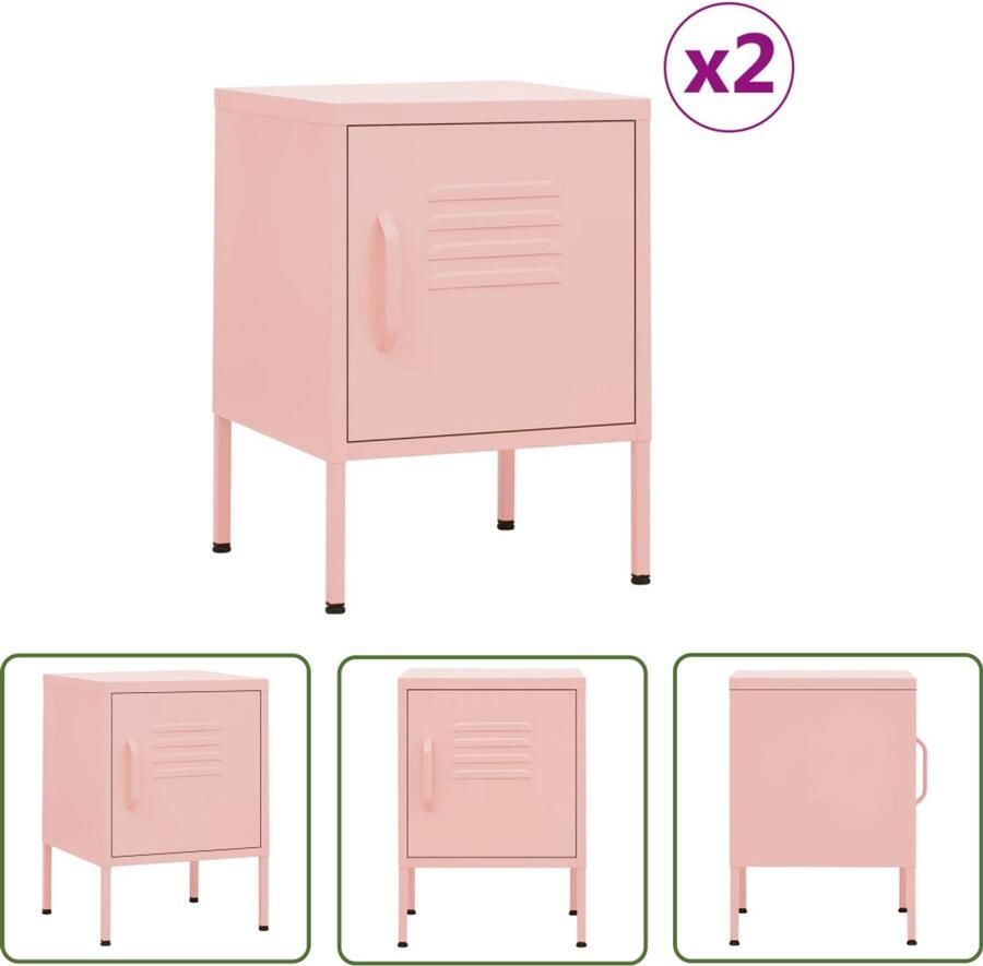 VidaXL Nachtkastjes 2 stuks Staal Roze 35x35x51 cm Nachtkastje Nachtlamp Slaapkamersdecoratie Rozerood Meubel Metalen Nachtkastje Staal Nachtkastje Design Nachtkastje