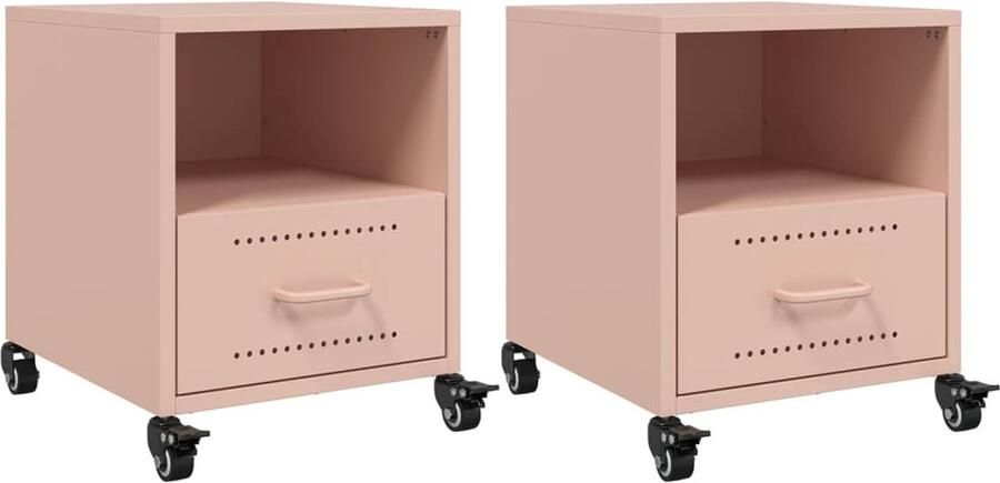 VidaXL Nachtkastjes 2 stuks Staal Roze Nachtkastje Nachtkastjes Bijzettafel Wandkastje