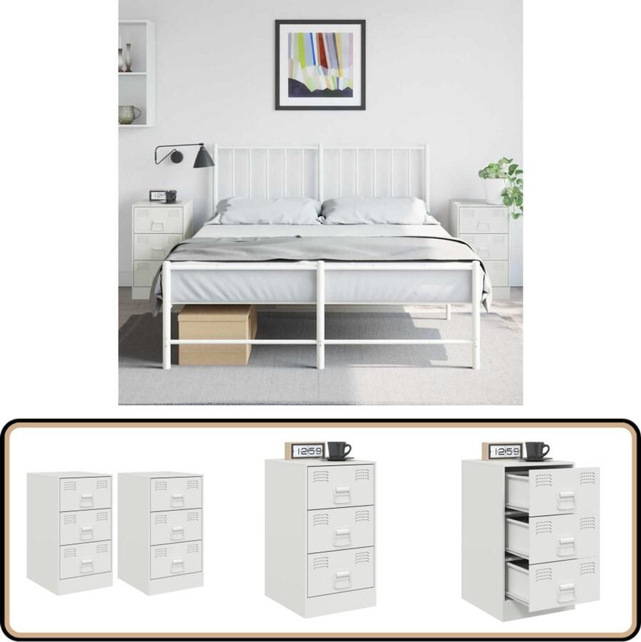 VidaXL Nachtkastjes 2 stuks Staal Wit 34 5x39x62 cm Nachtkastje Nachtkastjes Bijzettafel Wandkastje