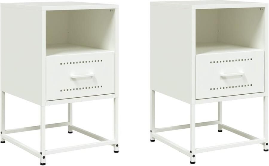 VidaXL Nachtkastjes 2 stuks Staal Wit Nachtkastje Nachtkastjes Bijzettafel Wandkastje