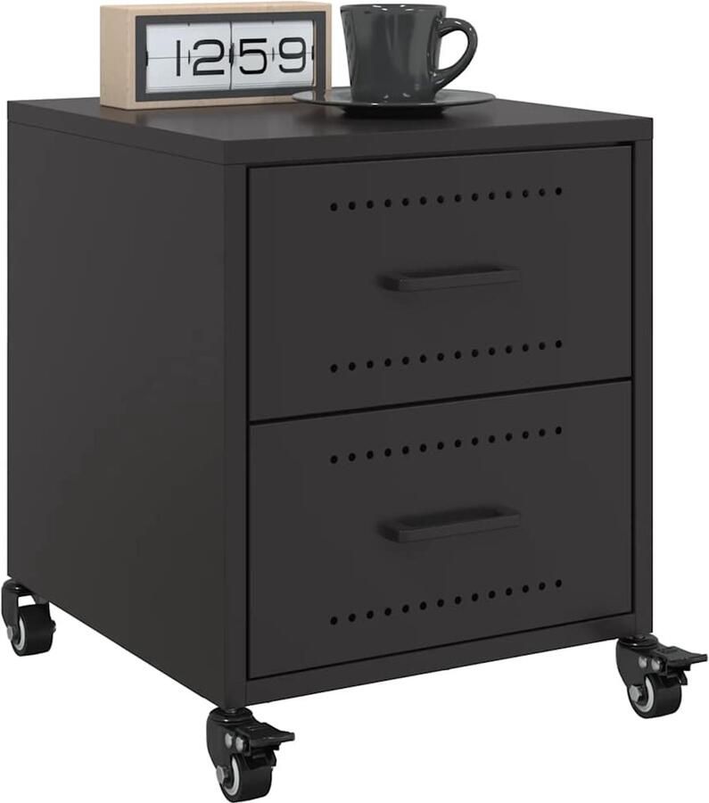 VidaXL Nachtkastjes 2 stuks Staal Zwart Modern Nachtkastje Nachtkasten Set Slaapkamer Meubilair Metalen Kast Zwarte Nachtstand