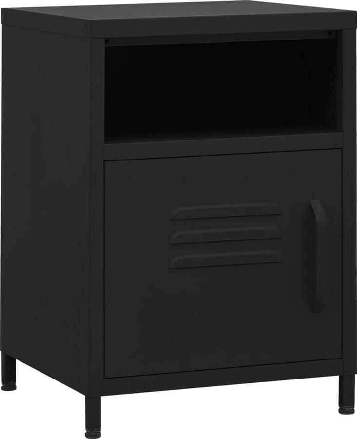 VidaXL Nachtkastjes 2 stuks Staal Zwart Nachtkastjes Bedkastjes Staalkasten Zwarte Kasten Designkasten Slaapkamers