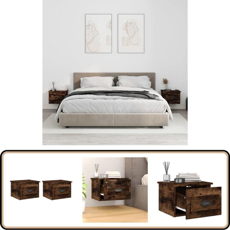VidaXL Nachtkastjes 2 stuks Wandgemonteerd Eiken Nachtkastje Wandmontage Kast Meubilair Houten Kast Bruine Kast Slaapkamerdecor