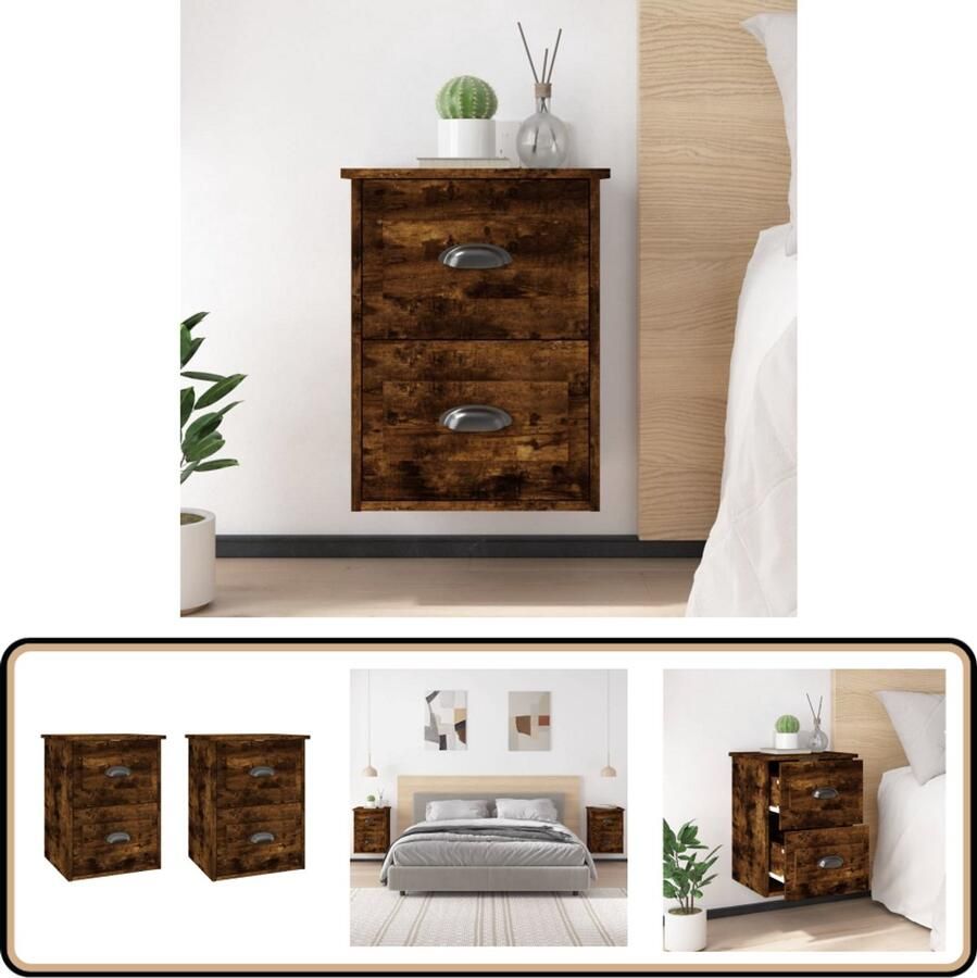 VidaXL Nachtkastjes 2 stuks Wandgemonteerd Eiken Nachtkastjes Wandkasten Kastjes Meubels Slaapkamermeubelen Houten Meubels Bruine Meubels Vintage Stijl
