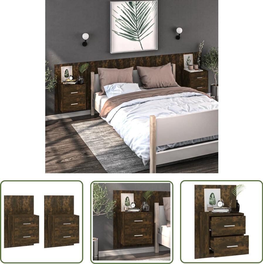 VidaXL Nachtkastjes 2 stuks Wandgemonteerd Eiken Wandlamp Nachtlamp Bergruimte Badkamermeubel Houten Meubels Kamerdecoratie Slaapkamers