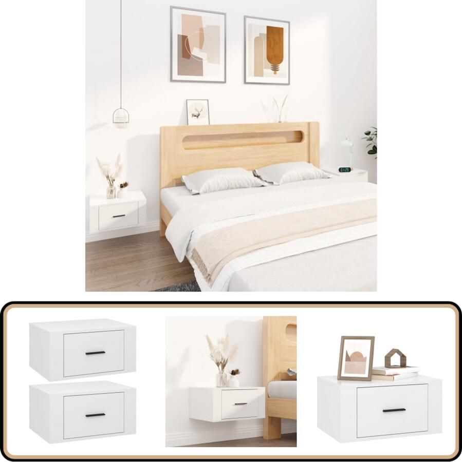 VidaXL Nachtkastjes 2 stuks Wandgemonteerd Wit Wandlamp Nachtlamp Slaapkamerdecoratie Nachthokken Kastje