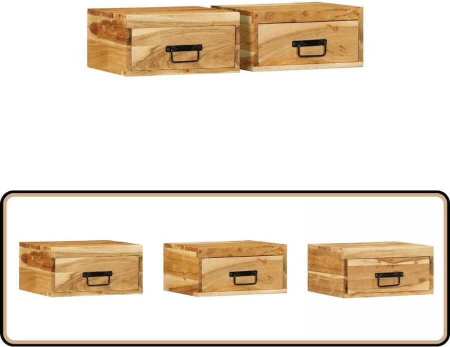 VidaXL Nachtkastjes 2 stuks Wandmontage Acaciahout Wandnachtkastje Wandnachtkastjes Wandgemonteerd Nachtkastje Wandgemonteerd Bedkastje