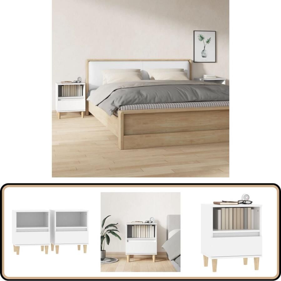 VidaXL Nachtkastjes 2 stuks Wit 40x35x50 cm Nachtkastje Kastje Slaapkamer Meubels Wit Meubilair Houten Meubelen Bedroom Furniture Side Table
