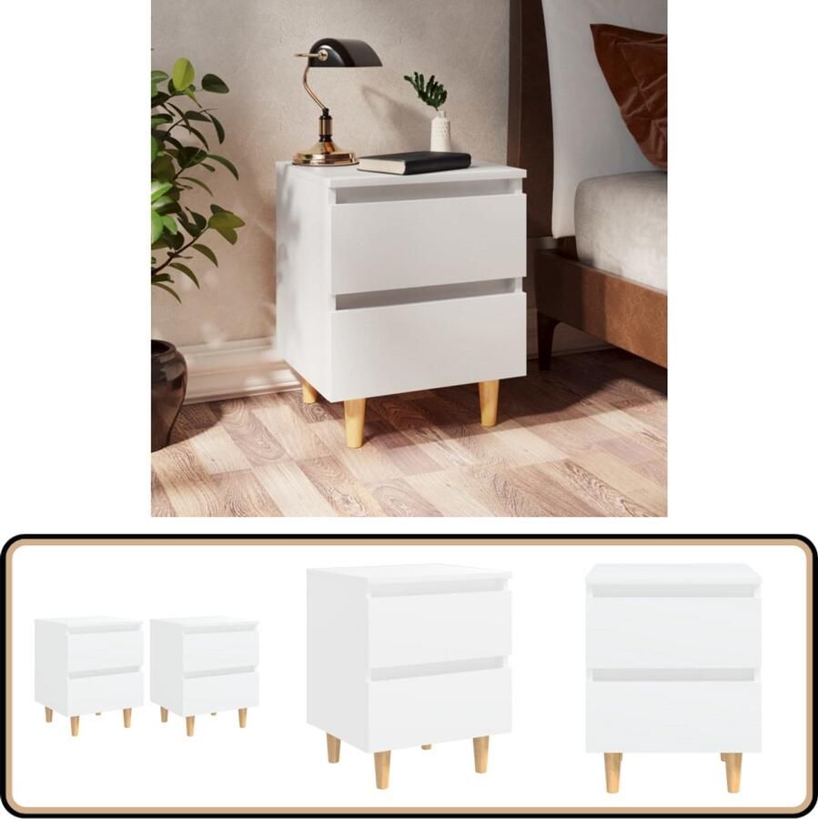 VidaXL Nachtkastjes 2 stuks Wit 40x35x50 cm Nachtkastje Scandinavisch Design Witte Nachttafel Slaapkamer Meubilair Ladekast Bergruimte