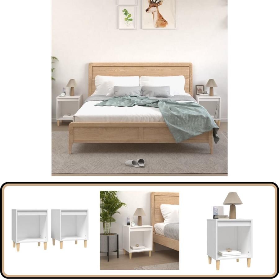 VidaXL Nachtkastjes 2 stuks Wit 40x35x50 cm Nachtkastje Slaapkamer Meubilair Houten Kast Witte Kast Bedsidetable Kamerdecoratie Opslagmogelijkheden Minimalistisch Meubel Scandinavische Stijl Compact Bureau