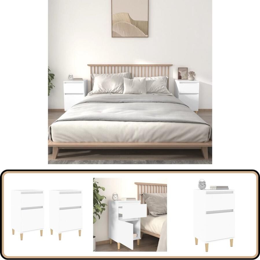 VidaXL Nachtkastjes 2 stuks Wit 40x35x70 cm Nachtkastje Slaapkamermeubilair Houten Meubel Witte Meubels Nachttafeltje
