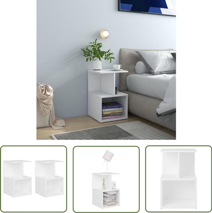 VidaXL Nachtkastjes 2 stuks Wit Bewerkt Hout 35x35x55 cm Nachtkastje Slaapkamer Meubilair Nachttafel Houten Nachtkastje Witte Nachtkastjes Modern Nachtkastje Compact Nachtkastje